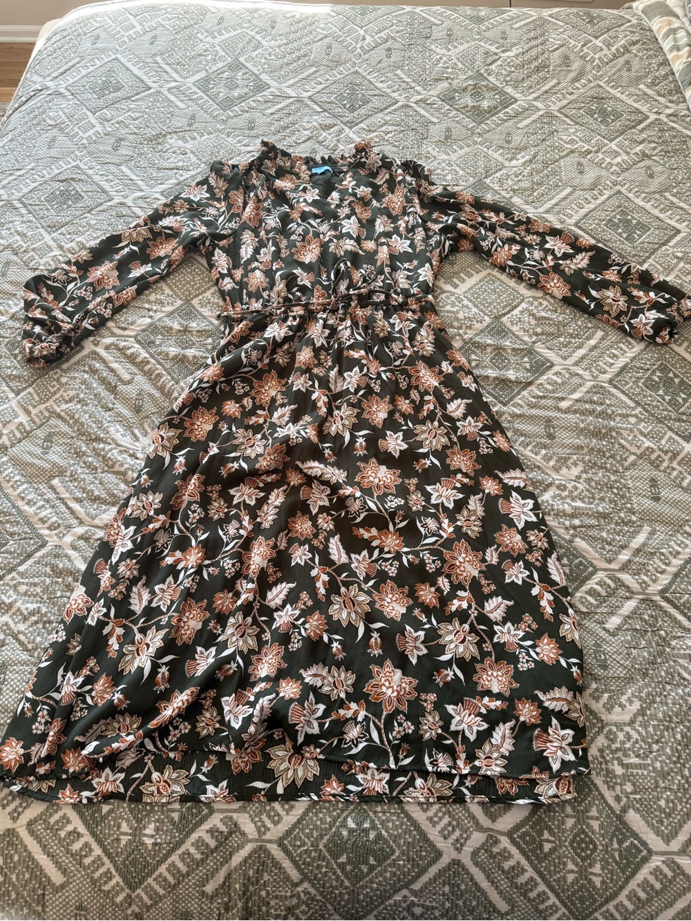 Draper James Black Floral Long-Sleeve Midi Dress